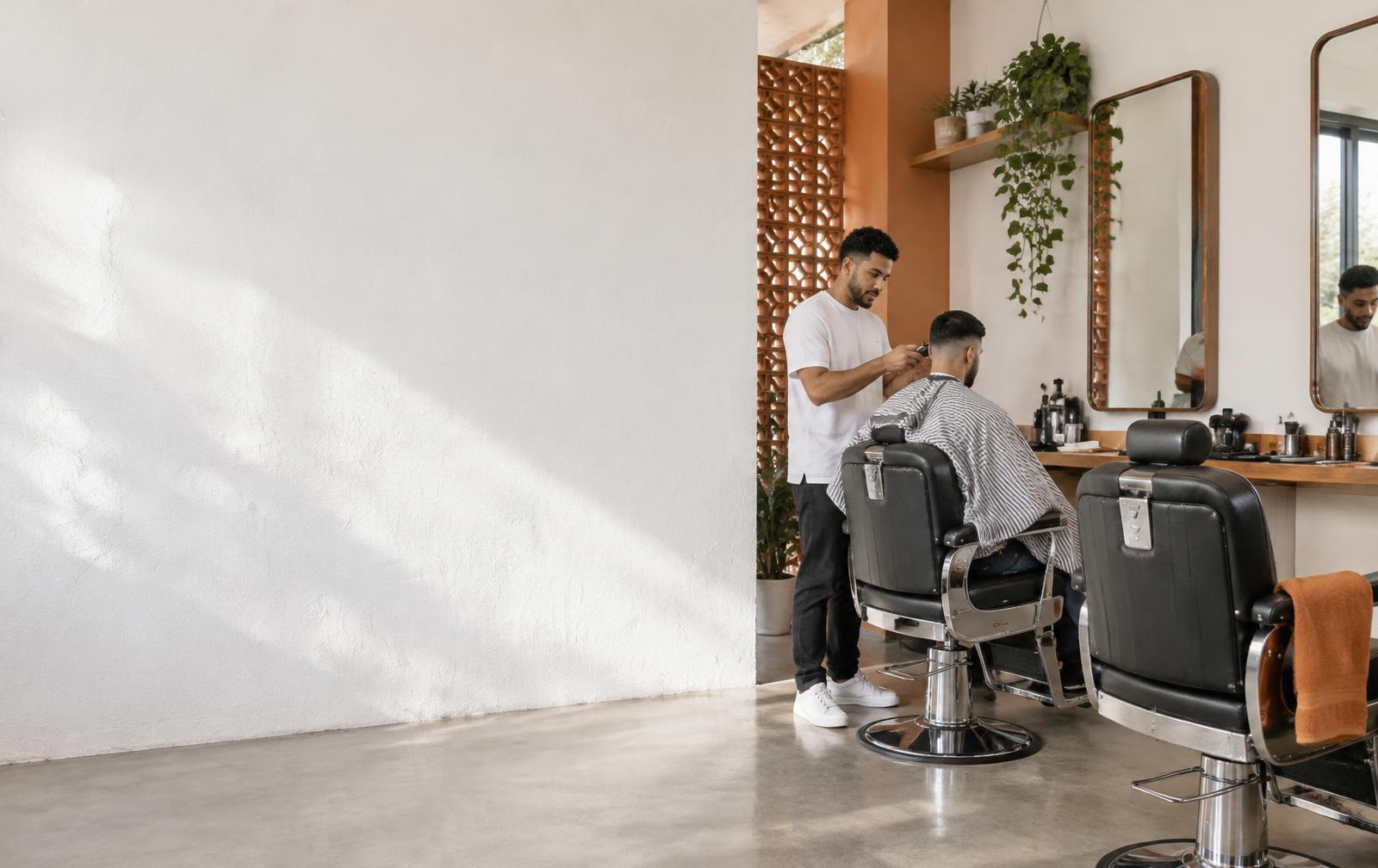 Barbeiro atendendo um cliente em uma barbearia